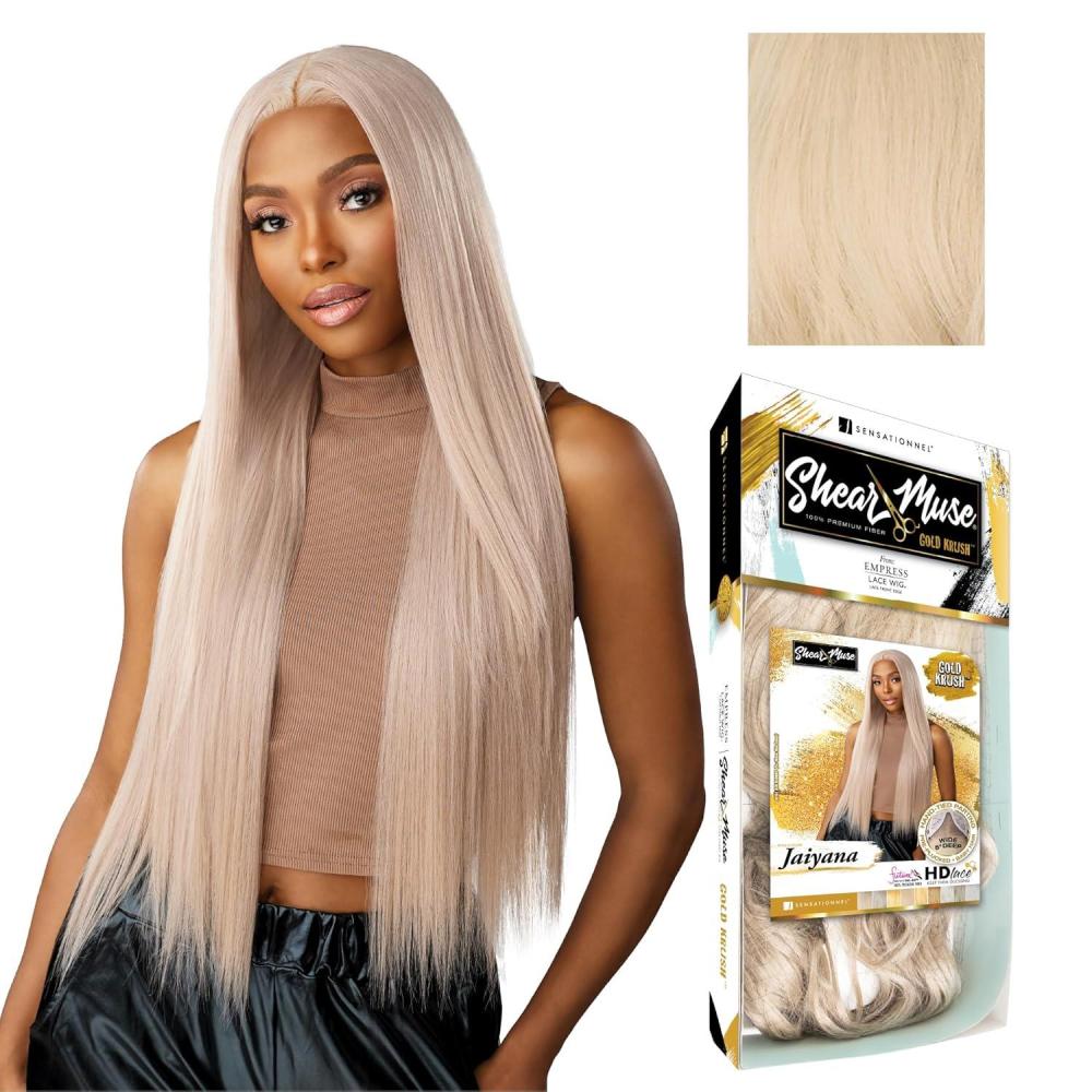 imageSensationnel Shear Muse Goldkrush Lacewig Jaiyana Deep Laceparting Hand Tied Ready to Wear Synthetic Prestyled Units BEIGEASHBLONDECHAMPAGNEBLONDE