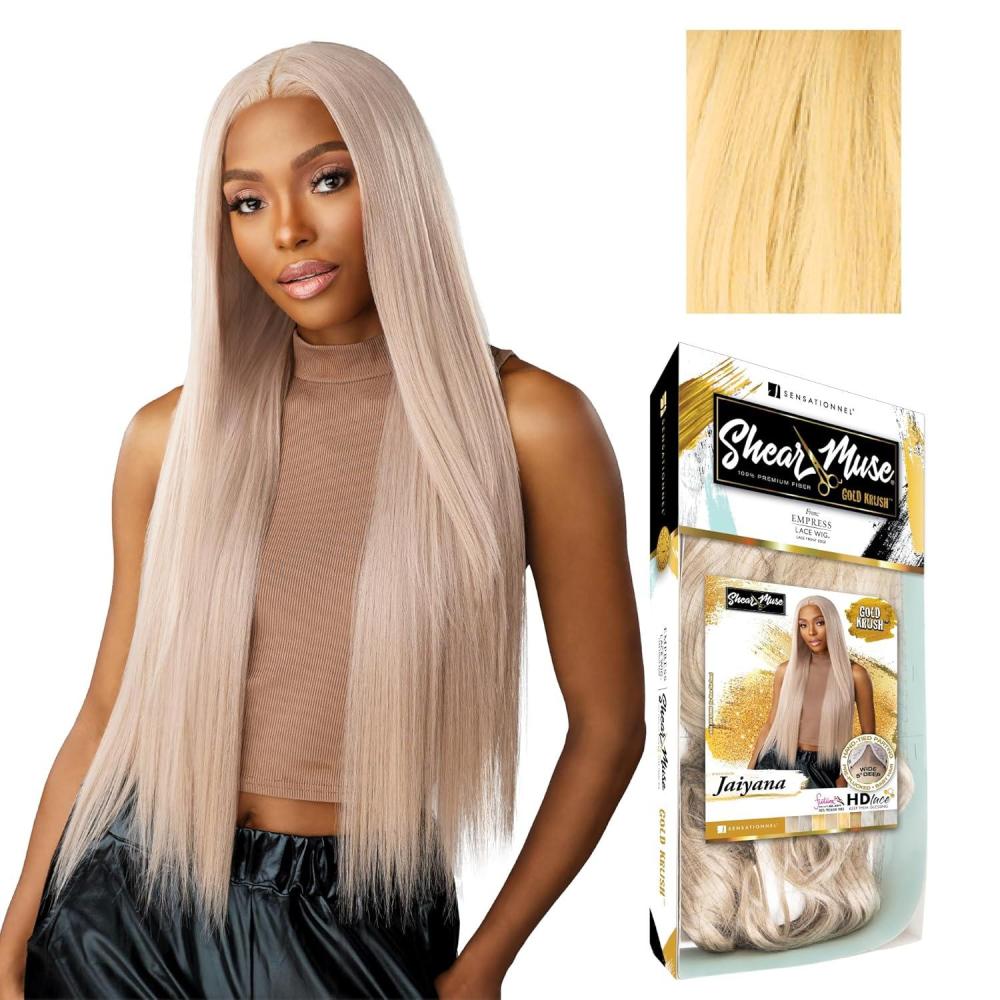 imageSensationnel Shear Muse Goldkrush Lacewig Jaiyana Deep Laceparting Hand Tied Ready to Wear Synthetic Prestyled Units BEIGEASHBLONDECREAMYBLONDE