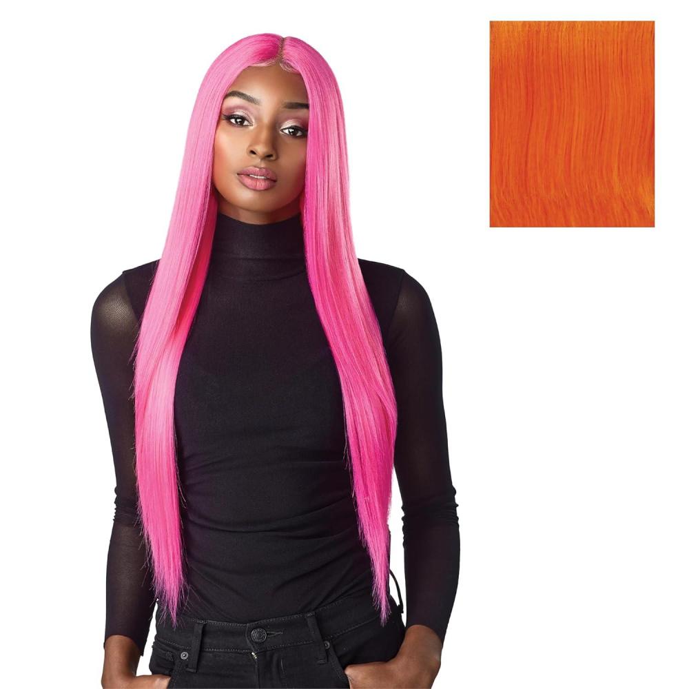 imageSensationnel Shear Muse Lace Wig Lachan Deep Laceparting Hand Tied Ready to Wear Synthetic Prestyled Units BABYBLUENEONTANGERINE