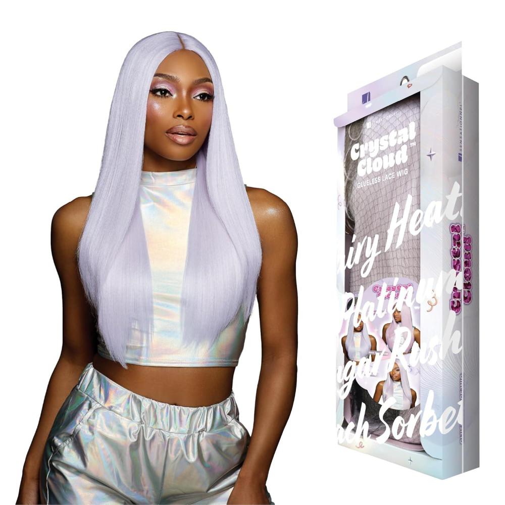 imageSensationnel ShearMuse Crystal Cloud Lace Wigs Dulcia Wide 5 Inch Deep Parting Synthetic Preplucked Hairline Glueless Lacefront CORALPINKPINKPLATINUM