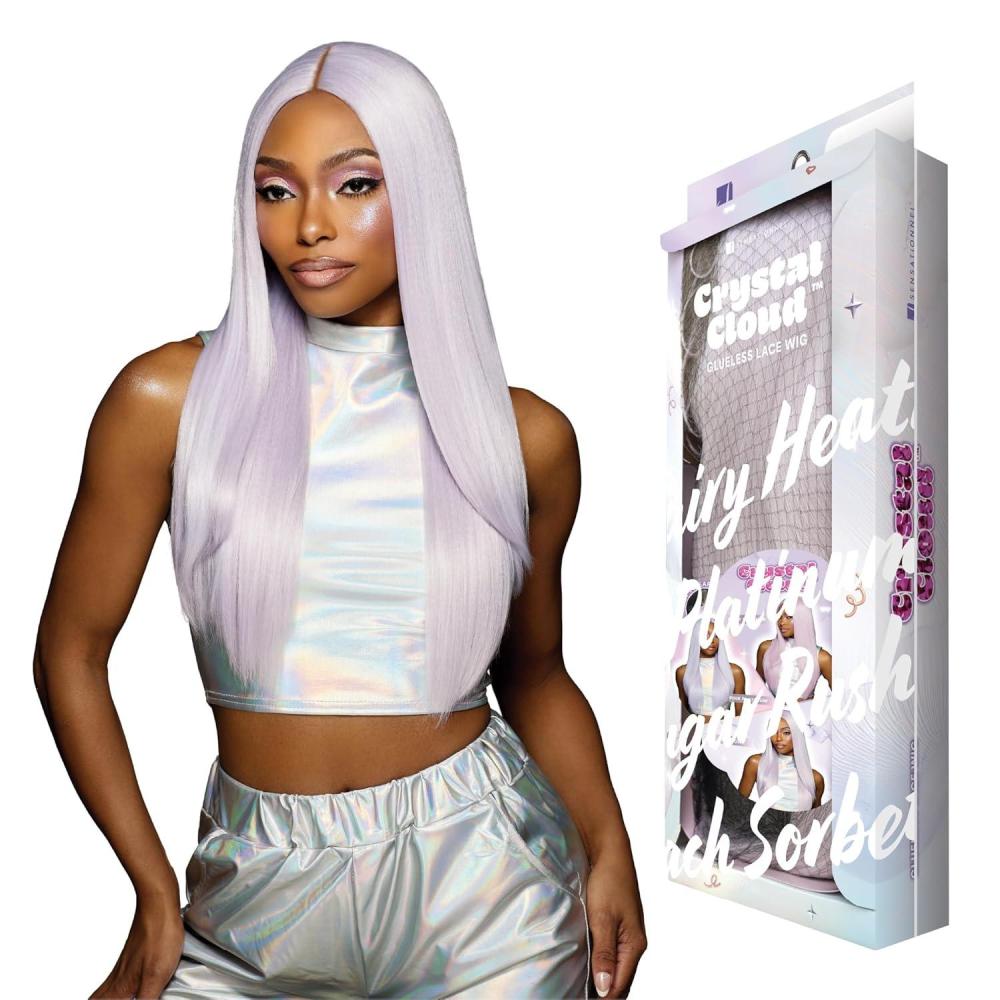 imageSensationnel ShearMuse Crystal Cloud Lace Wigs Dulcia Wide 5 Inch Deep Parting Synthetic Preplucked Hairline Glueless Lacefront CORALPINKPINKPONY
