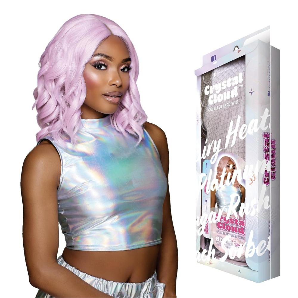 imageSensationnel ShearMuse Crystal Cloud Lace Wigs  Lustra Wide 5 Inch Deep Parting Synthetic Preplucked Hairline Glueless Lacefront CORALPINKFAIRYHEATHER