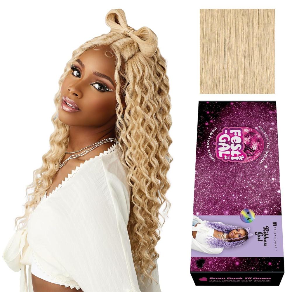 imageSensationnel Shearmuse Festigal Lacewig Ribbon Gal Glueless Laceparting Hand Tied Ready to Wear Synthetic Prestyled Units BEIGEBLONDEBEIGEBLONDE