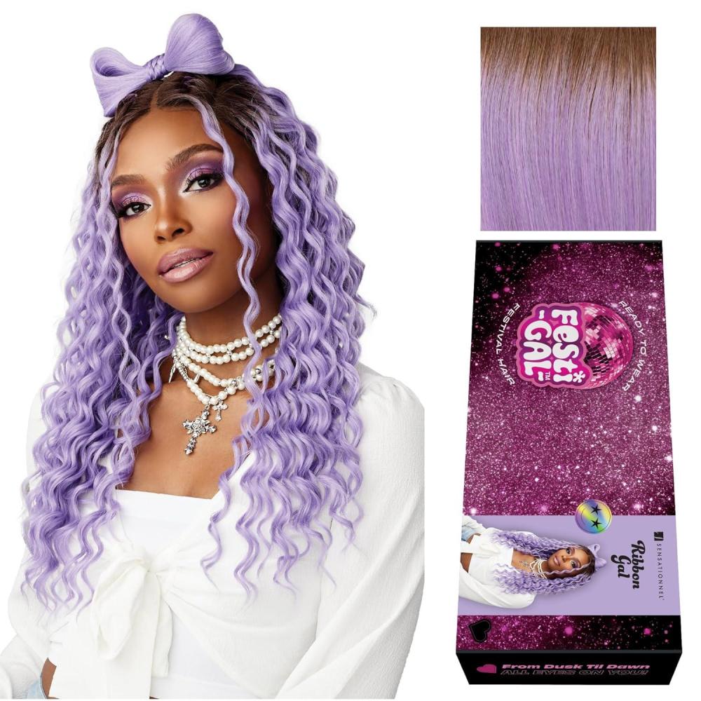 imageSensationnel Shearmuse Festigal Lacewig  Ribbon Gal Glueless Laceparting Hand Tied Ready to Wear Synthetic Prestyled Units BEIGEBLONDETTLAVENDER