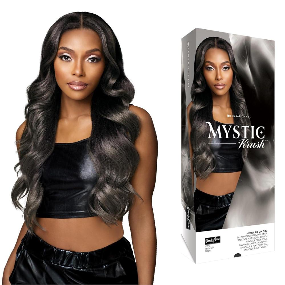 imageSensationnel Shearmuse Mystic Krush Lace Wig Esme Glueless Synthetic Preplucked Hairline Deep Laceparting Hand Tied BALAYAGESMOKYCHARCOALBALAYAGESMOKYCHARCOAL