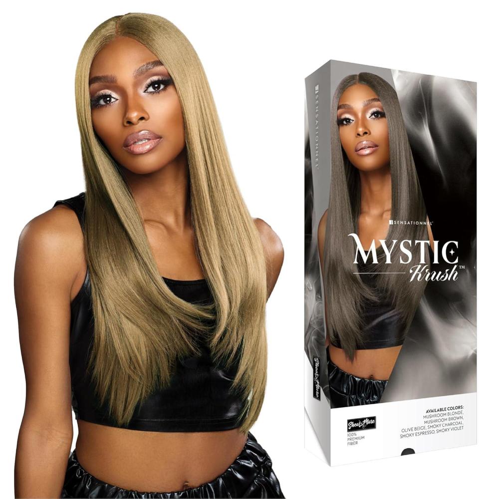 imageSensationnel Shearmuse Mystic Krush Lacewig  Lila Glueless Synthetic Preplucked Hairline Deep Laceparting Hand Tied MUSHROOMBLONDEOLIVEBEIGE
