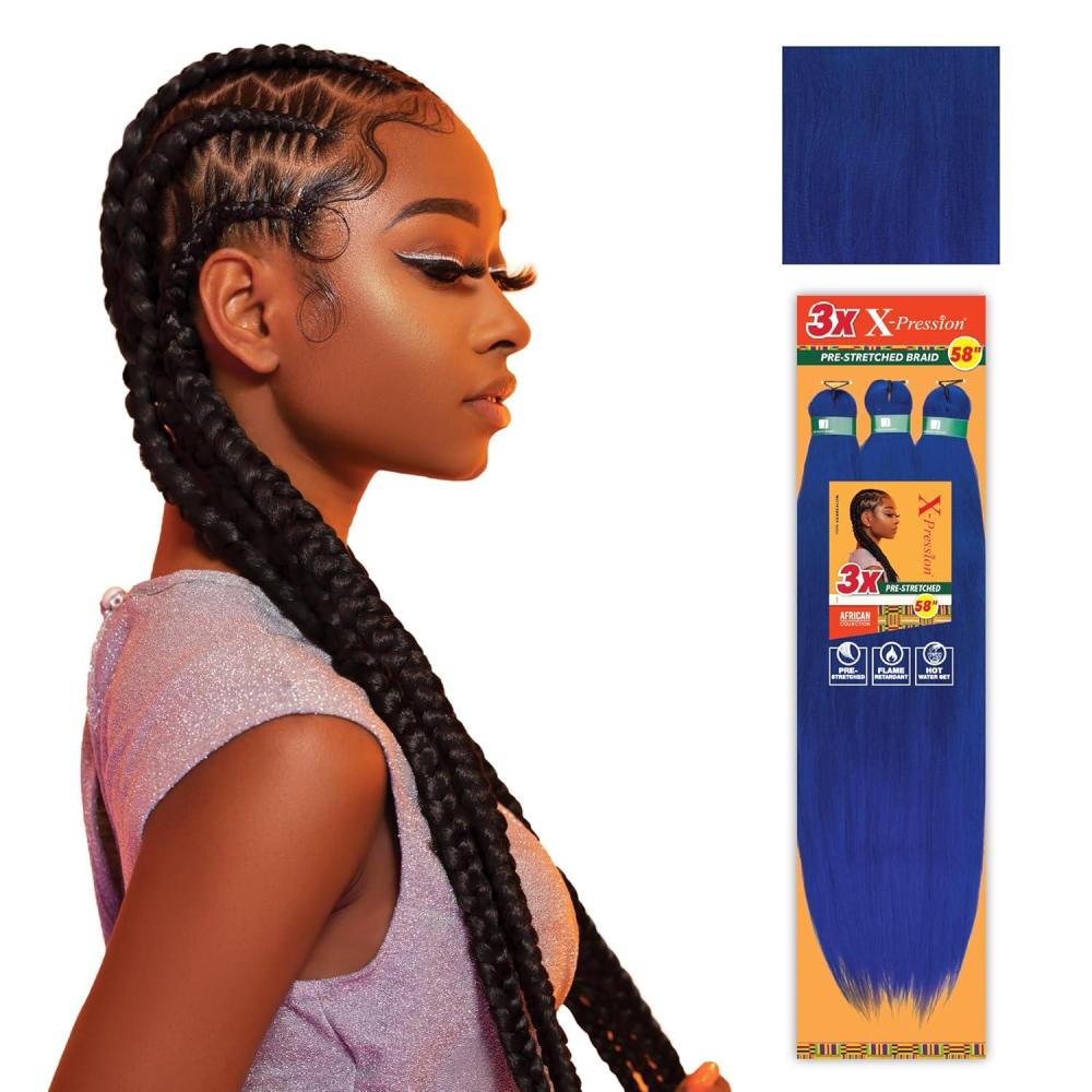 imageSensationnel Xpression prestretched braiding hair 3x braid 58 inch all kanekalon flame retardant synthetic braid for box braids and twists 1 pack 1 JETBLACKBLUE
