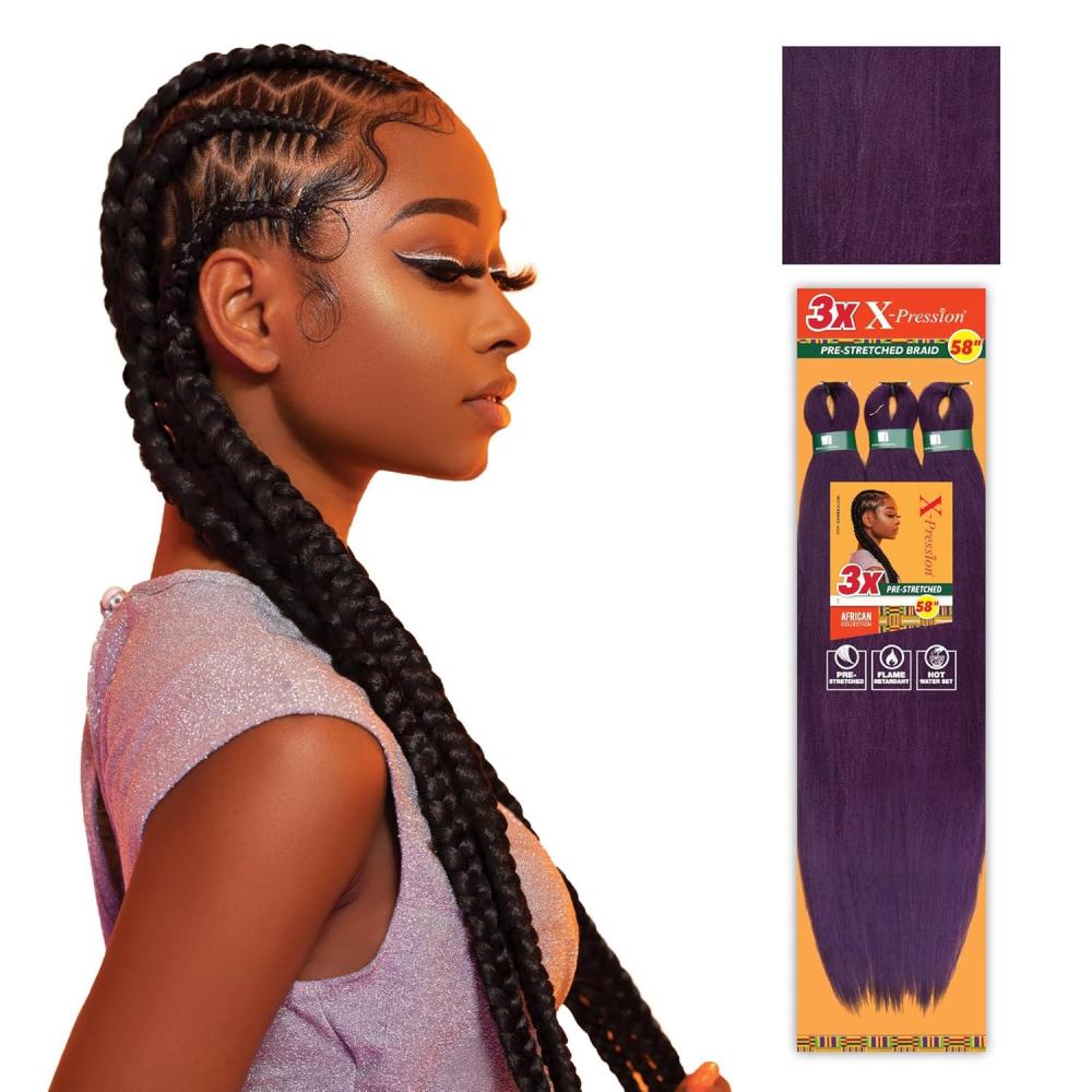 imageSensationnel Xpression prestretched braiding hair 3x braid 58 inch all kanekalon flame retardant synthetic braid for box braids and twists 1 pack 1 JETBLACKPURPLE