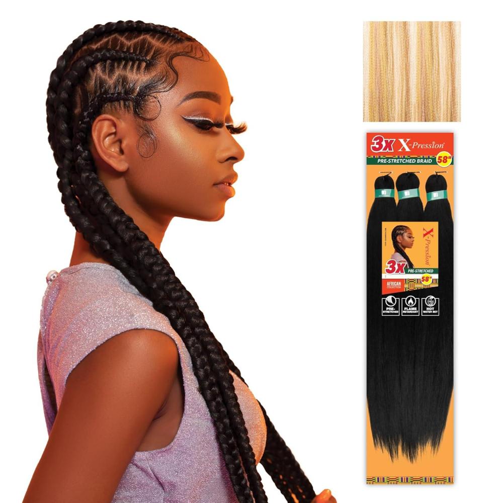 imageSensationnel Xpression prestretched braiding hair 3x braid 58 inch all kanekalon flame retardant synthetic braid for box braids and twists 1 pack 1 JETBLACKM2730613