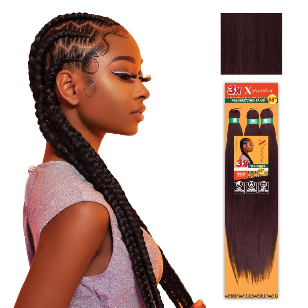 imageSensationnel Xpression prestretched braiding hair 3x braid 58 inch all kanekalon flame retardant synthetic braid for box braids and twists 1 pack 1 JETBLACK99J