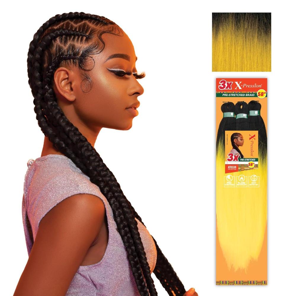 imageSensationnel Xpression prestretched braiding hair 3x braid 58 inch all kanekalon flame retardant synthetic braid for box braids and twists 1 pack 1 JETBLACKT1BMUSTARD