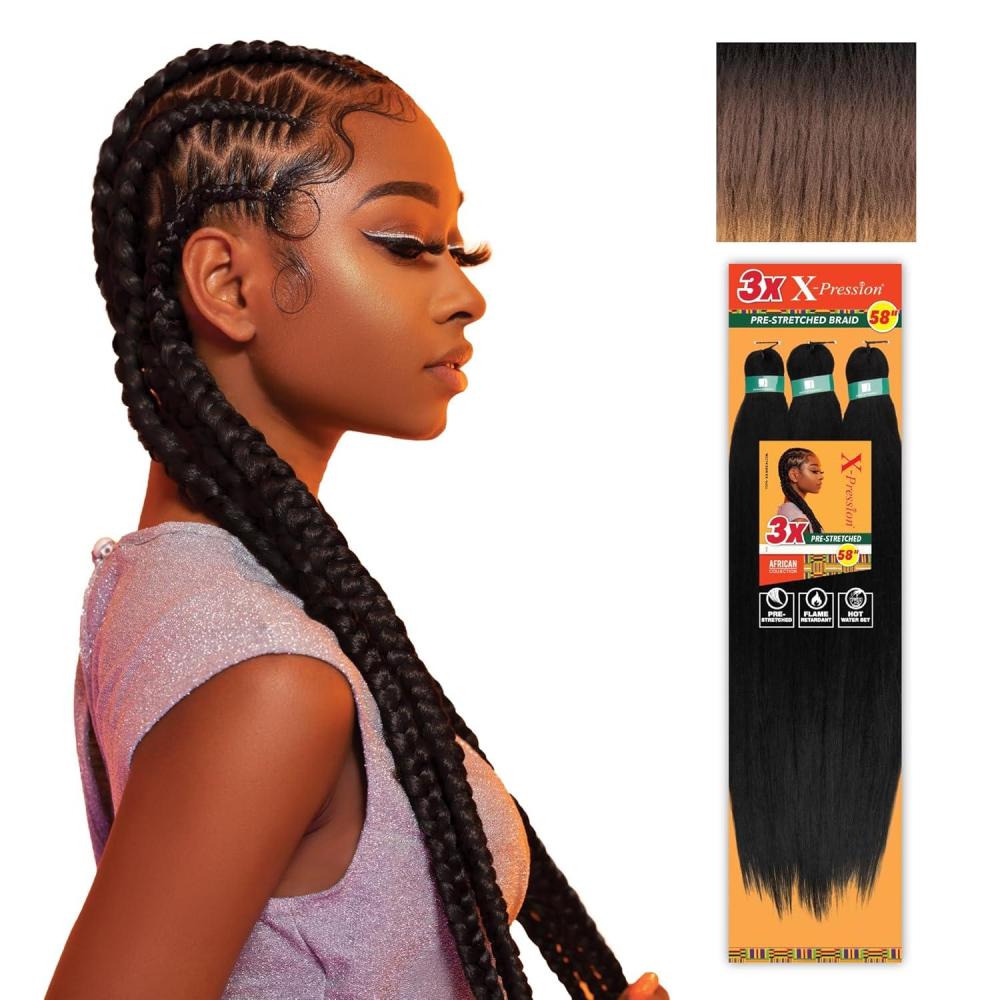 imageSensationnel Xpression prestretched braiding hair 3x braid 58 inch all kanekalon flame retardant synthetic braid for box braids and twists 1 pack 1 JETBLACK3T23027