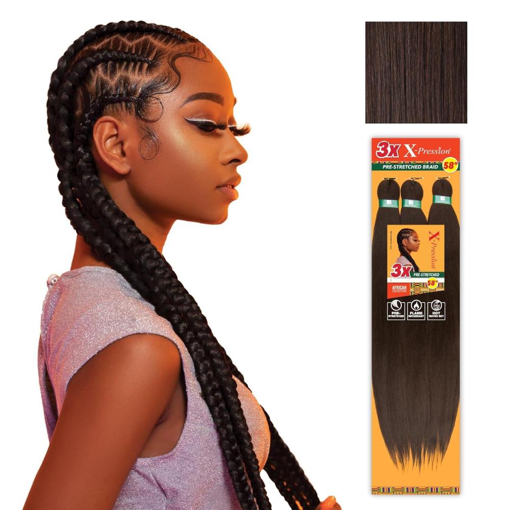 imageSensationnel Xpression prestretched braiding hair 3x braid 58 inch all kanekalon flame retardant synthetic braid for box braids and twists 1 pack 1 JETBLACK4 MEDBROWN