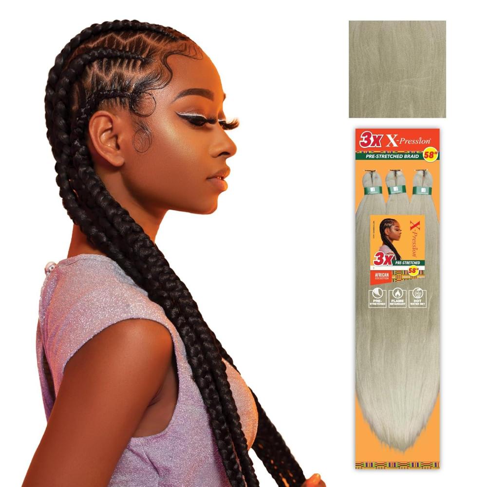 imageSensationnel Xpression prestretched braiding hair 3x braid 58 inch all kanekalon flame retardant synthetic braid for box braids and twists 1 pack 1 JETBLACKPEBBLE