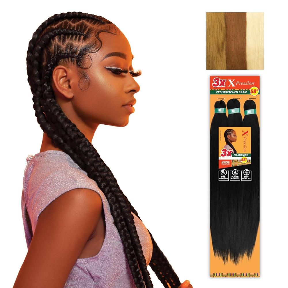 imageSensationnel Xpression prestretched braiding hair  3x braid 58 inch all kanekalon flame retardant synthetic braid for box braids and twists 1 pack 1 JETBLACK2730613