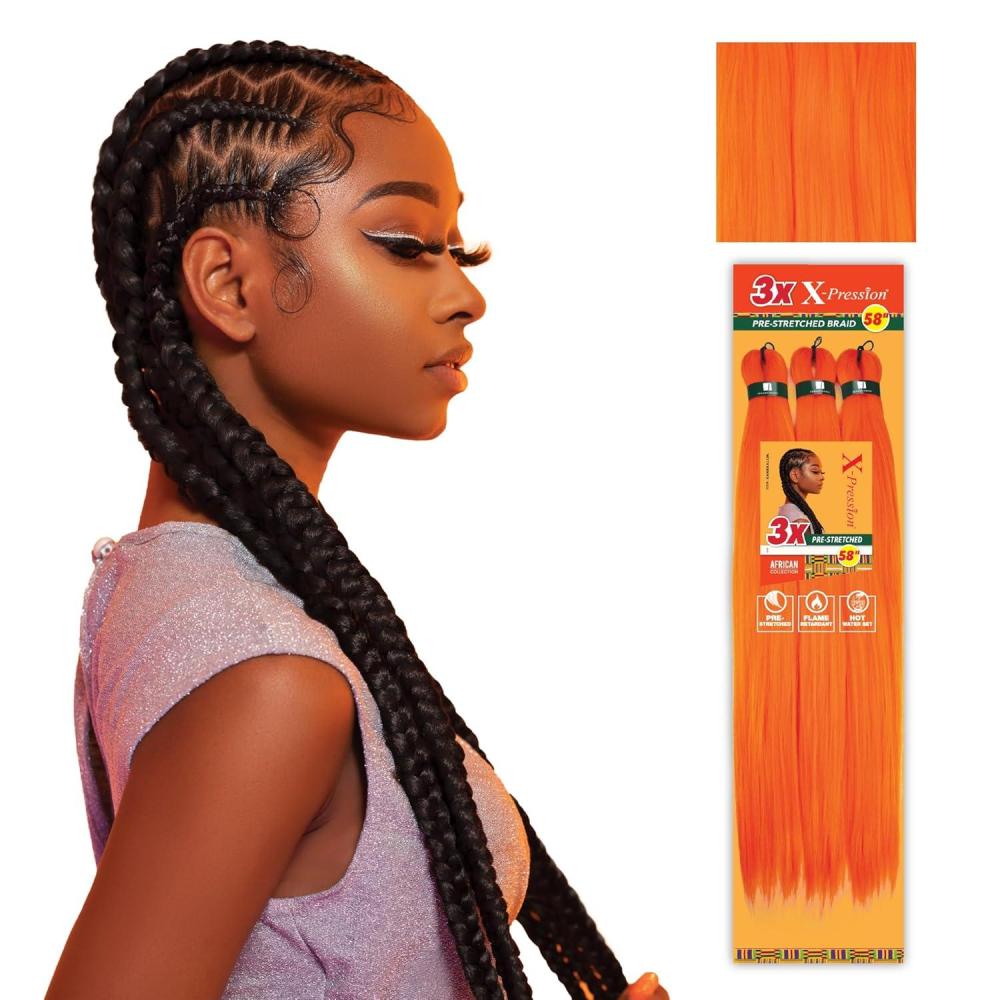 imageSensationnel Xpression prestretched braiding hair 3x braid 58 inch all kanekalon flame retardant synthetic braid for box braids and twists 1 pack 1 JETBLACKORANGE