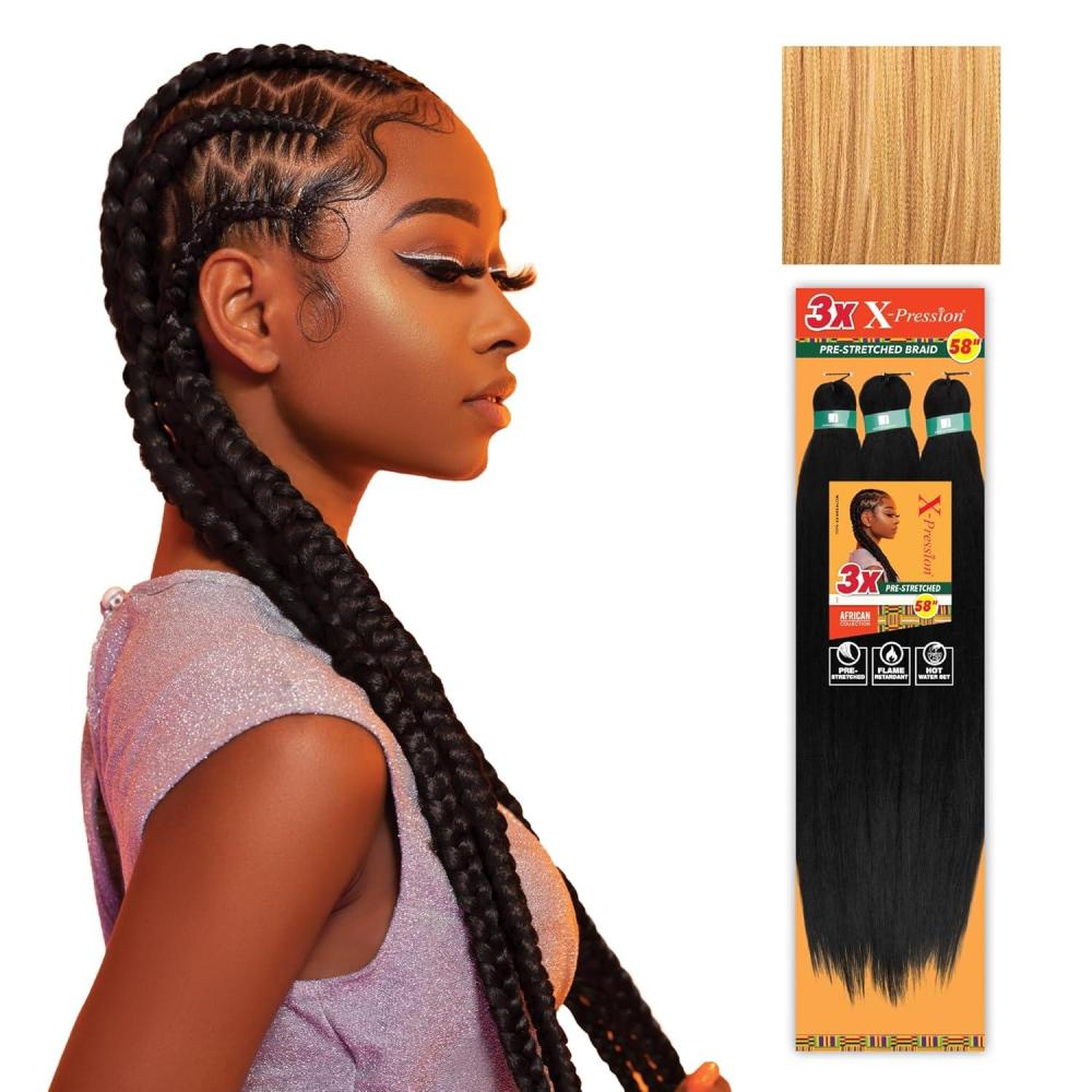 imageSensationnel Xpression prestretched braiding hair 3x braid 58 inch all kanekalon flame retardant synthetic braid for box braids and twists 1 pack 1 JETBLACKM2730