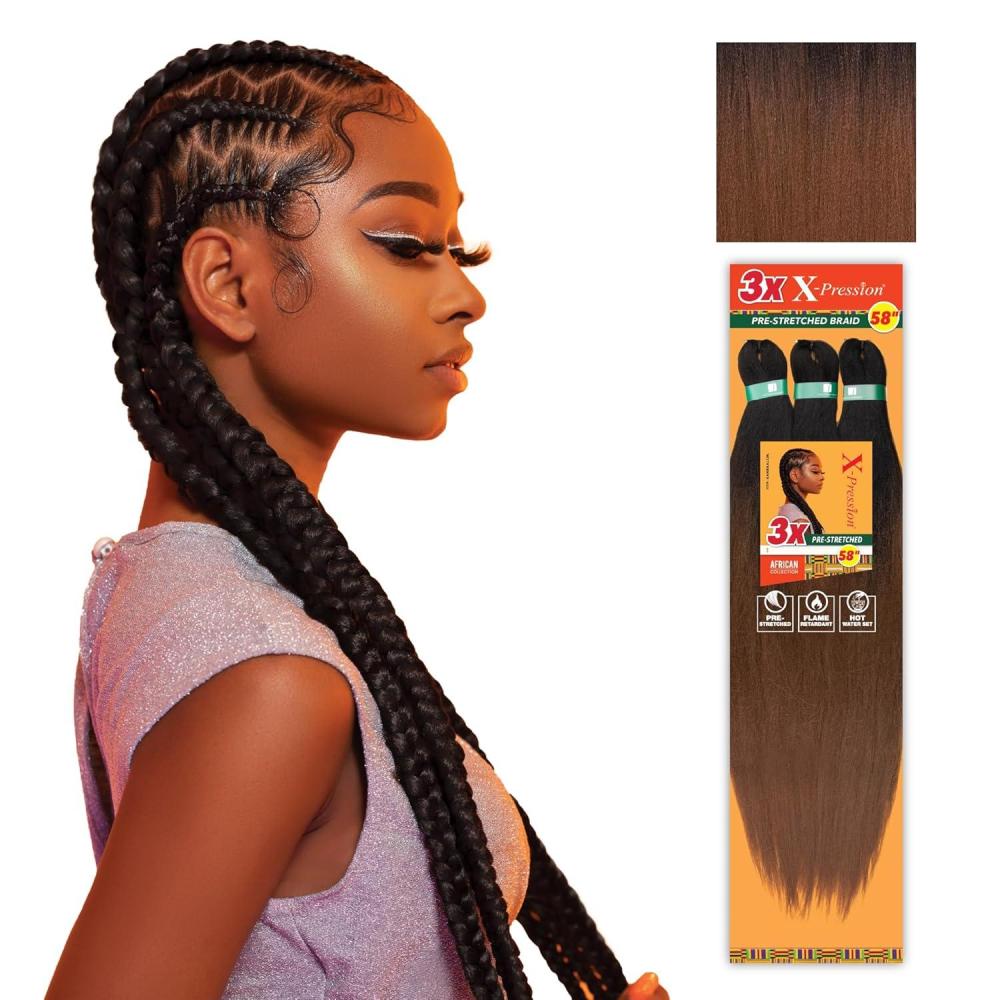imageSensationnel Xpression prestretched braiding hair 3x braid 58 inch all kanekalon flame retardant synthetic braid for box braids and twists 1 pack 1 JETBLACKT1B30