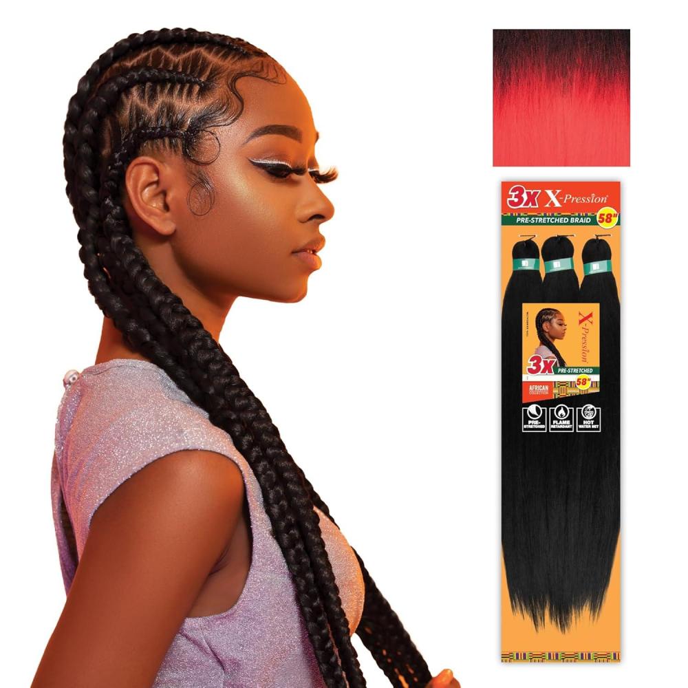 imageSensationnel Xpression prestretched braiding hair 3x braid 58 inch all kanekalon flame retardant synthetic braid for box braids and twists 1 pack 1 JETBLACKT1BRED