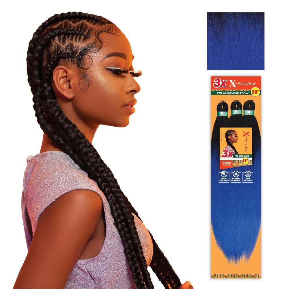 imageSensationnel Xpression prestretched braiding hair 3x braid 58 inch all kanekalon flame retardant synthetic braid for box braids and twists 1 pack 1 JETBLACKT1BBLU