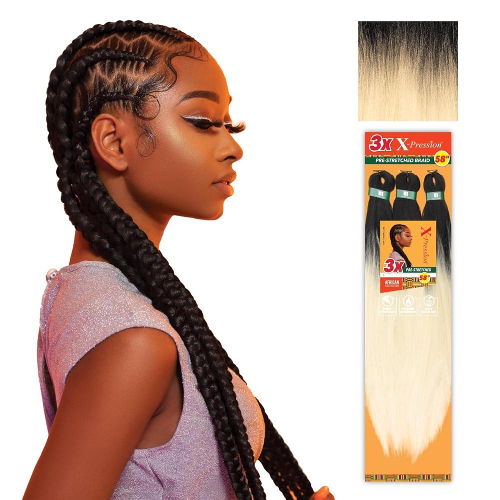 imageSensationnel Xpression prestretched braiding hair 3x braid 58 inch all kanekalon flame retardant synthetic braid for box braids and twists 1 pack 1 JETBLACKT1B613