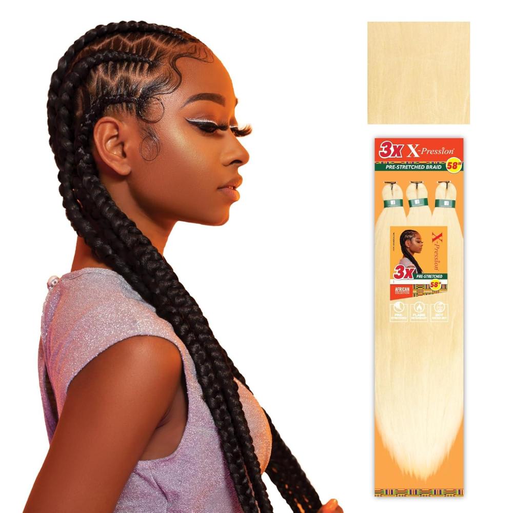 imageSensationnel Xpression prestretched braiding hair 3x braid 58 inch all kanekalon flame retardant synthetic braid for box braids and twists 1 pack 1 JETBLACK17287375681