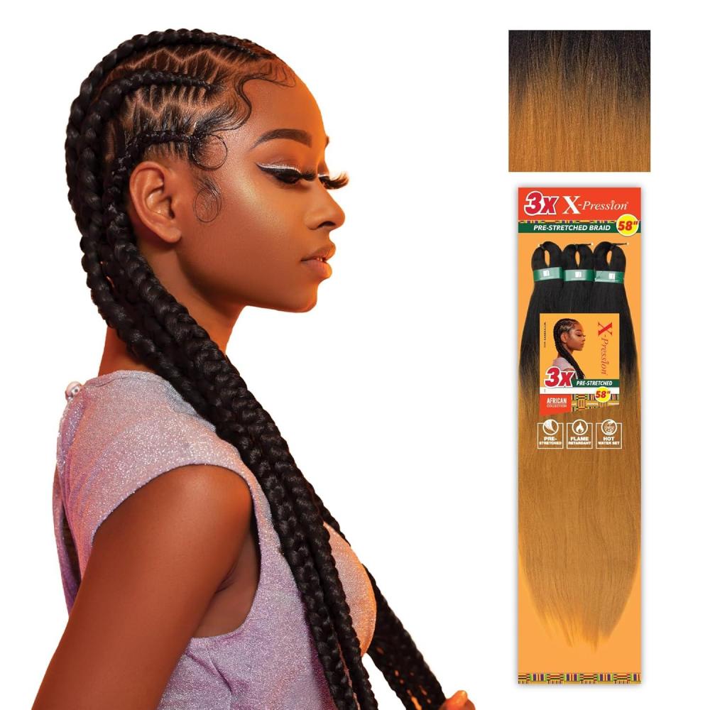 imageSensationnel Xpression prestretched braiding hair  3x braid 58 inch all kanekalon flame retardant synthetic braid for box braids and twists 1 pack 1 JETBLACKT1B27