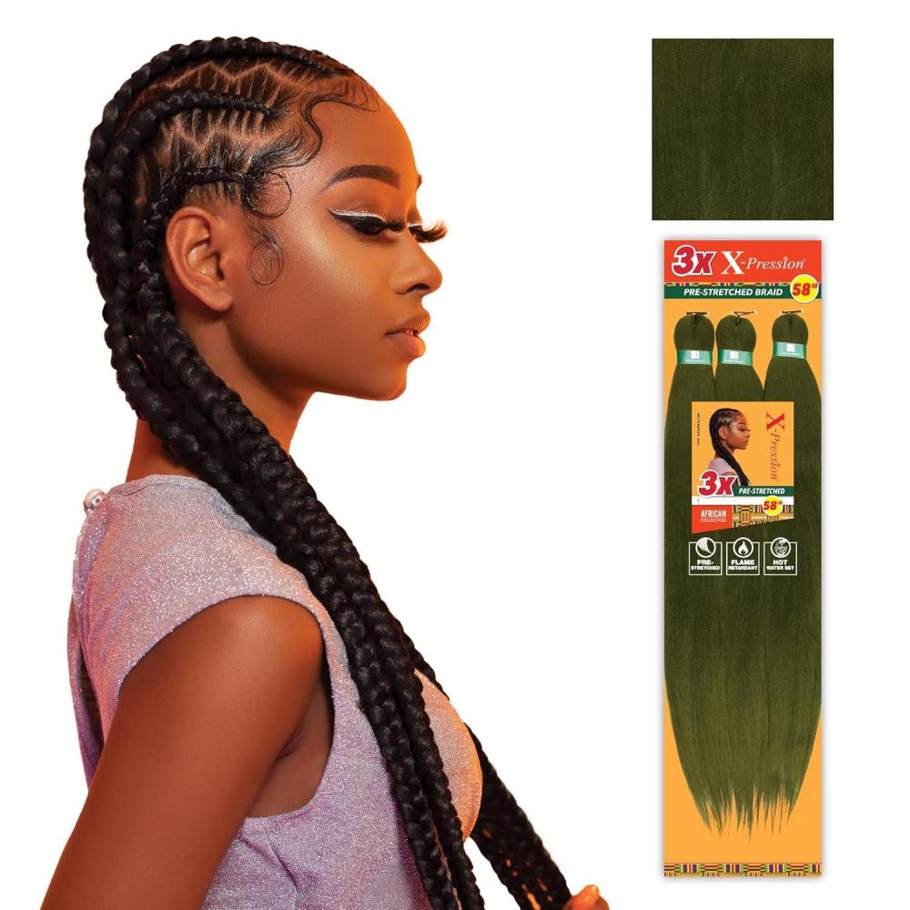 imageSensationnel Xpression prestretched braiding hair 3x braid 58 inch all kanekalon flame retardant synthetic braid for box braids and twists 1 pack 1 JETBLACKMARSH