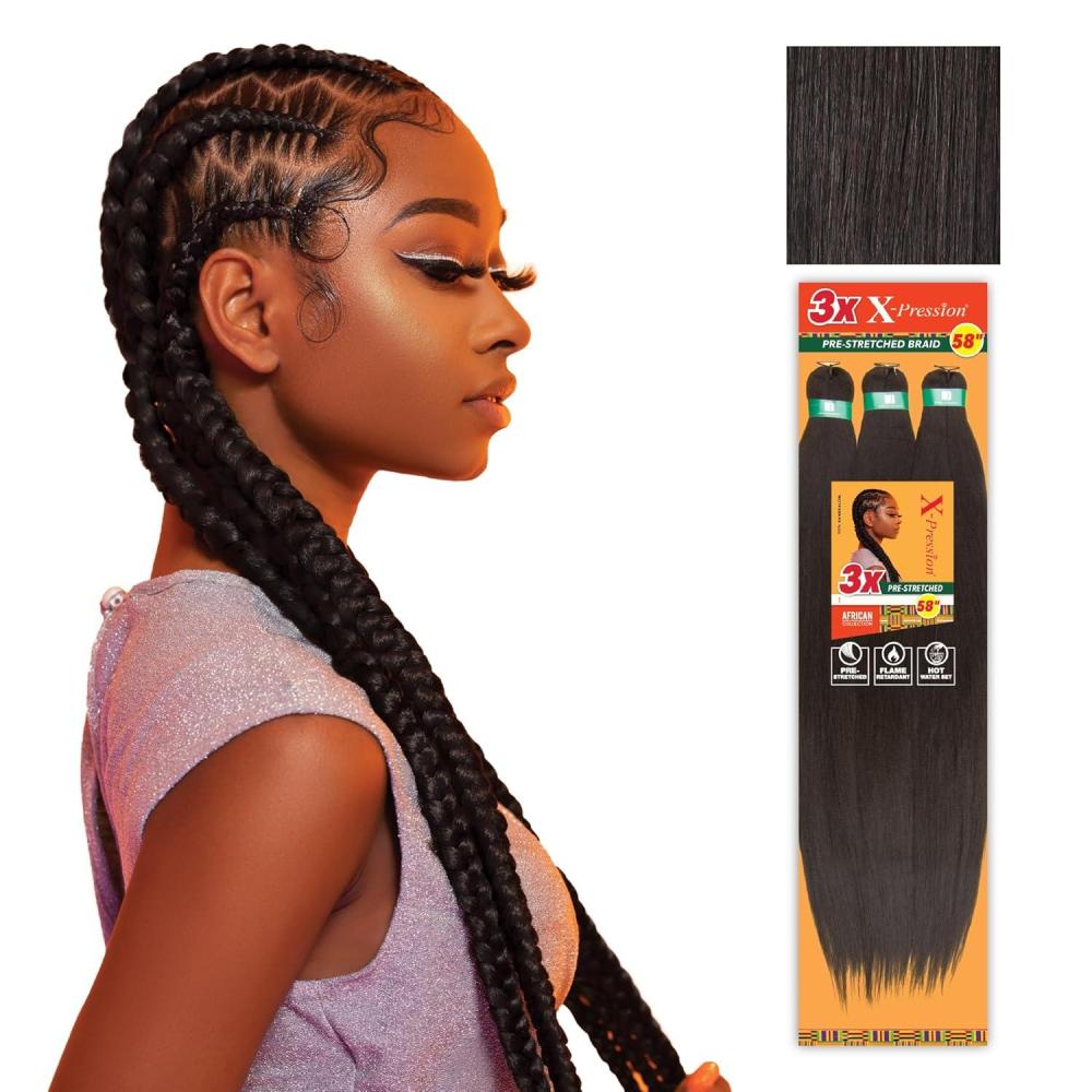 imageSensationnel Xpression prestretched braiding hair  3x braid 58 inch all kanekalon flame retardant synthetic braid for box braids and twists 1 pack 1 JETBLACK2 DARKBROWN