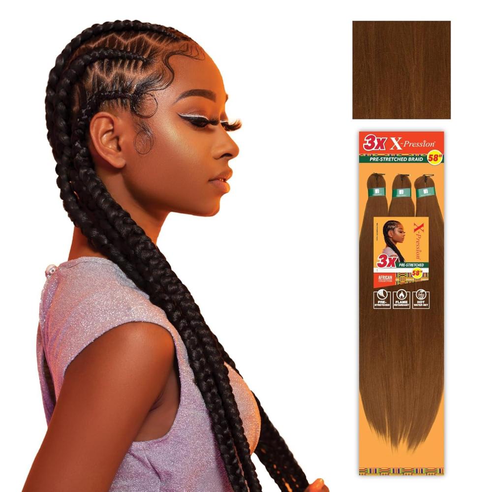 imageSensationnel Xpression prestretched braiding hair 3x braid 58 inch all kanekalon flame retardant synthetic braid for box braids and twists 1 pack 1 JETBLACK30 LIGHTAUBURN