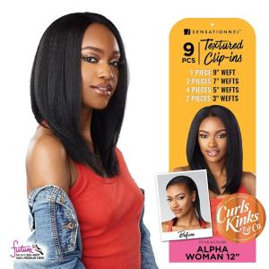 Sensationnel Curls Kinks & Co Textured Clip In Human Hair Blend Hair Extension 9Pcs – Alpha Woman 12 Inch (Color:4 MEDIUM BROWN)(Off Black 1B)