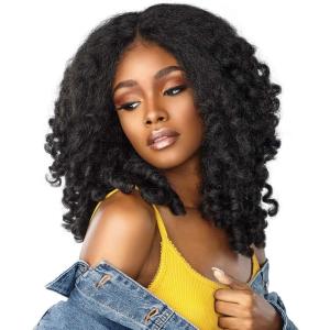 Sensationnel Curls Kinksandco Lace Wig – Money Maker Wide Lace Part Wig with Natural Preplucked Hairline for Natural 3C to 4C Hair Textures (1 JETBLACK)(1B OFFBLACK)