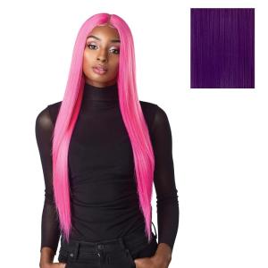 Sensationnel Shear Muse Lace Wig – Lachan Deep Laceparting Hand Tied Ready to Wear Synthetic Prestyled Units (BABYBLUE)(NEONPURPLE)