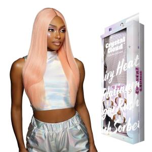 Sensationnel ShearMuse Crystal Cloud Lace Wigs – Dulcia Wide 5 Inch Deep Parting Synthetic Preplucked Hairline Glueless Lacefront (CORALPINK)(PEACHSORBET)