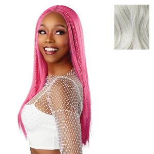 Sensationnel Shearmuse Festigal Lacewig – Diamond Gal Glueless Ypart Laceparting Hand Tied Ready to Wear Synthetic Prestyled Units (BLACK)(ICYBLONDE)