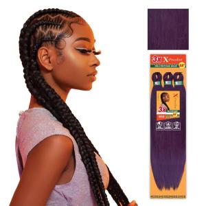 Sensationnel X-pression prestretched braiding hair – 3x braid 58 inch all kanekalon flame retardant synthetic braid for box braids and twists (1 pack, 1 JETBLACK)(PURPLE)