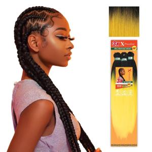 Sensationnel X-pression prestretched braiding hair – 3x braid 58 inch all kanekalon flame retardant synthetic braid for box braids and twists (1 pack, 1 JETBLACK)(T1B/MUSTARD)