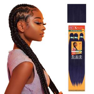 Sensationnel X-pression prestretched braiding hair – 3x braid 58 inch all kanekalon flame retardant synthetic braid for box braids and twists (1 pack, 1 JETBLACK)(INDIGO)