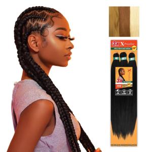 Sensationnel X-pression prestretched braiding hair – 3x braid 58 inch all kanekalon flame retardant synthetic braid for box braids and twists (1 pack, 1 JETBLACK)(27/30/613)