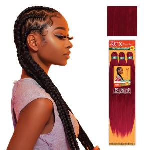 Sensationnel X-pression prestretched braiding hair – 3x braid 58 inch all kanekalon flame retardant synthetic braid for box braids and twists (1 pack, 1 JETBLACK)(Bg Burgundy)