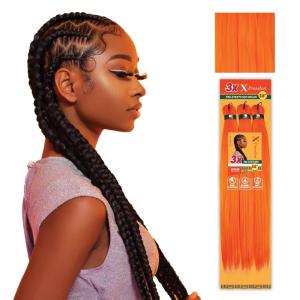 Sensationnel X-pression prestretched braiding hair – 3x braid 58 inch all kanekalon flame retardant synthetic braid for box braids and twists (1 pack, 1 JETBLACK)(ORANGE)