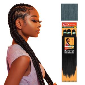 Sensationnel X-pression prestretched braiding hair – 3x braid 58 inch all kanekalon flame retardant synthetic braid for box braids and twists (1 pack, 1 JETBLACK)(SAGEGREEN)