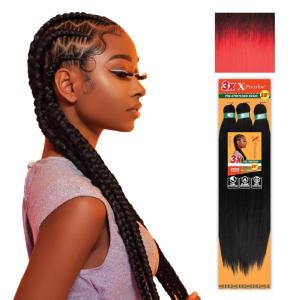 Sensationnel X-pression prestretched braiding hair – 3x braid 58 inch all kanekalon flame retardant synthetic braid for box braids and twists (1 pack, 1 JETBLACK)(T1B/RED)