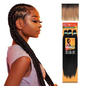 Sensationnel X-pression prestretched braiding hair – 3x braid 58 inch all kanekalon flame retardant synthetic braid for box braids and twists (1 pack, 1 JETBLACK)(3T2/27/613)
