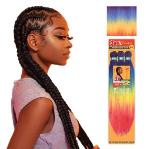 Sensationnel X-pression prestretched braiding hair – 3x braid 58 inch all kanekalon flame retardant synthetic braid for box braids and twists (1 pack, 1 JETBLACK)(RAINBOW)
