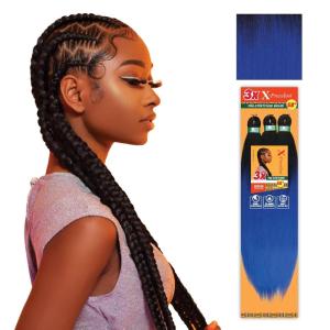 Sensationnel X-pression prestretched braiding hair – 3x braid 58 inch all kanekalon flame retardant synthetic braid for box braids and twists (1 pack, 1 JETBLACK)(T1B/BLU)