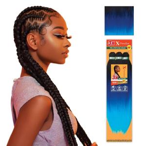 Sensationnel X-pression prestretched braiding hair – 3x braid 58 inch all kanekalon flame retardant synthetic braid for box braids and twists (1 pack, 1 JETBLACK)(3T1B/DBLUE/LBLUE)