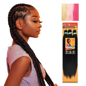 Sensationnel X-pression prestretched braiding hair – 3x braid 58 inch all kanekalon flame retardant synthetic braid for box braids and twists (1 pack, 1 JETBLACK)(613/BLUSHPINK/NPINK)