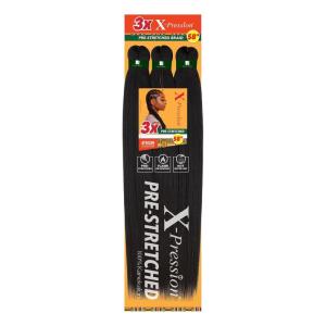 Sensationnel X-pression prestretched braiding hair – 3x braid 58 inch all kanekalon flame retardant synthetic braid for box braids and twists (1 pack, 1 JETBLACK)(SM1B/BG)