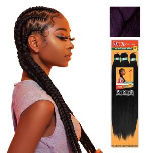 Sensationnel X-pression prestretched braiding hair – 3x braid 58 inch all kanekalon flame retardant synthetic braid for box braids and twists (1 pack, 1 JETBLACK)(DKPURPLE)